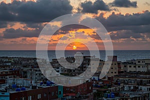 Aerial view of the residential neighborhood in the Havana City, Capital of Cuba