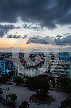 Aerial view of the residential neighborhood in the Havana City, Capital of Cuba