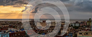 Aerial view of the residential neighborhood in the Havana City, Capital of Cuba