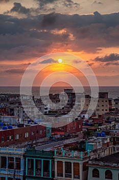 Aerial view of the residential neighborhood in the Havana City, Capital of Cuba