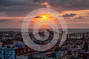 Aerial view of the residential neighborhood in the Havana City, Capital of Cuba