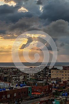 Aerial view of the residential neighborhood in the Havana City, Capital of Cuba