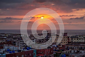 Aerial view of the residential neighborhood in the Havana City, Capital of Cuba