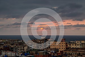 Aerial view of the residential neighborhood in the Havana City, Capital of Cuba