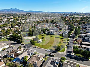 Aerial view of residential neighborhood in Irvine, California