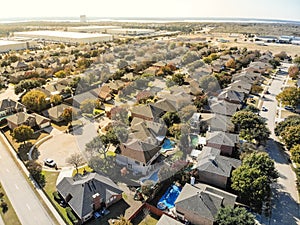 Aerial view residential neighborhood near business park with col