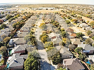 Aerial view residential neighborhood near business park with col