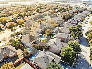 Aerial view residential neighborhood near business park with col