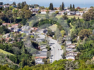 Aerial view of residential neighborhood, San Carlos, San Francisco bay area, California