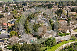 Aerial view of residential neighborhood in San Jose, south San Francisco bay, California