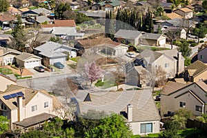 Aerial view of residential neighborhood in San Jose, south San Francisco bay, California