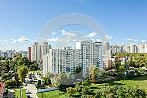 Aerial view of residential neighborhood on a sunny summer day