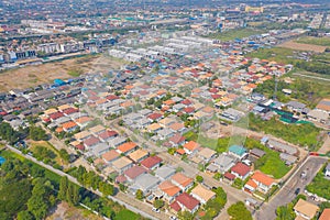 Aerial view of residential neighborhood. Urban housing development from above. Top view. Real estate in Bangkok City, Thailand.