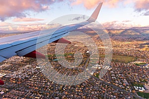 Aerial view of residential neighborhoods at sunset, San Jose, south San Francisco bay area, California