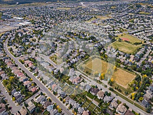 Aerial View of Residential Neighbourhood in Calgary, Alberta, Canada