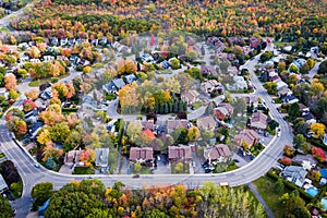 Aerial View of Residential Neighbourhood in Montreal During Autumn Season, Quebec, Canada photo