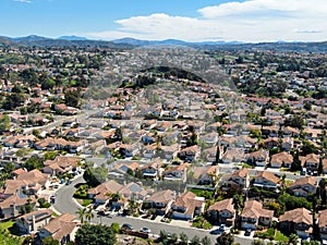 Aerial view of residential subdivision house in Torrey Higlands, San Diego, California