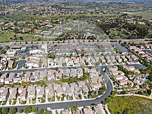 Aerial view of residential subdivision house in Torrey Higlands, San Diego, California