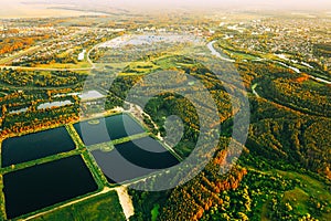 Aerial View Retention Basins, Wet Pond, Wet Detention Basin Or Stormwater Management Pond, Is An Artificial Pond With