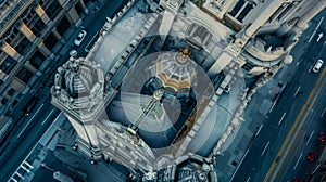 An aerial view reveals the intricate and elegant details of the citys architectural structures showcasing the precision