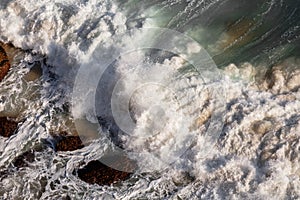Aerial view of revolted waves in mediterranean sea
