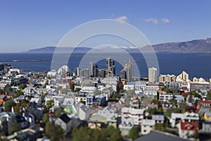 Aerial view of Reykjavik, construction of tall buildings in June 2015