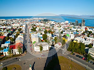 Aerial view of Reykjavik from the top of the Hallgrimskirkja church, Iceland