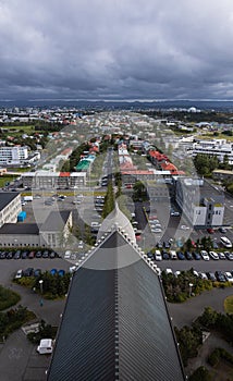 Aerial view of Reykjavik from the top of Hallgrimskirkja church, Iceland