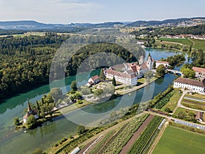Aerial view of the Rheinau Abbey Islet, Switzerland photo