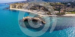 Aerial view of the Riaci rocks, Riaci beach near Tropea, Calabria. Italy.