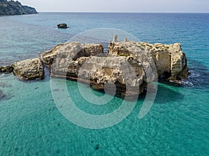 Aerial view of the Riaci rocks, Riaci beach near Tropea, Calabria. Italy.