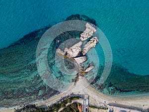 Aerial view of the Riaci rocks, Riaci beach near Tropea, Calabria. Italy.