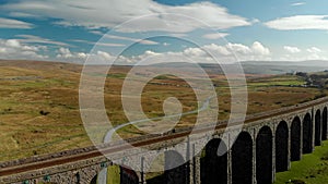 Aerial view of Ribblehead viaduct, located in North Yorkshire, United Kingdom