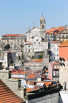 Aerial view of Ribeira district, Porto, Portugal