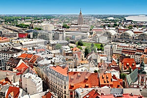 Aerial view of Riga old town and city