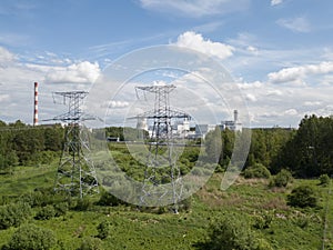 Aerial view of Riga TEC -2 Electricity power station drone top photo