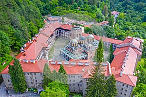 Aerial view of Rila monastery in Bulgaria