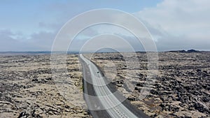 Aerial view of Ring Road in Iceland. Street Highway Ring road No.1 in Iceland, with scenic surreal landscape