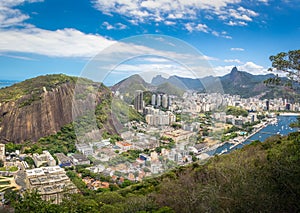 Aerial view of Rio de Janeiro with Babilonia Hill and Corcovado Mountain - Rio de Janeiro, Brazil