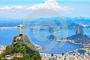 Aerial view of Rio de Janeiro with Christ Redeemer and Corcovado Mountain