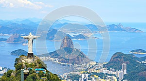 Aerial view of Rio de Janeiro with Christ Redeemer and Corcovado Mountain