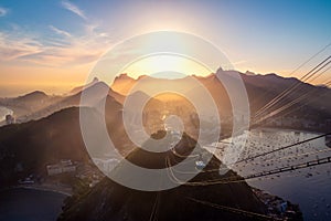 Aerial view of Rio de Janeiro at sunset with Urca and Corcovado mountain and Guanabara Bay - Rio de Janeiro, Brazil