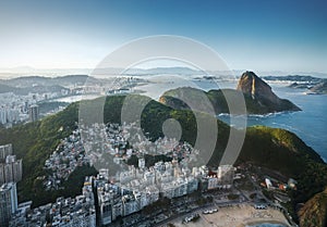 Aerial view of Rio with Sugarloaf Mountain and Leme beach - Rio de Janeiro, Brazil