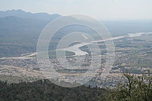 Aerial view of Rishikesh and Ganga India photo