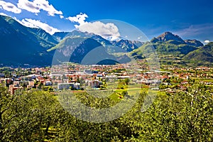 Aerial view of Riva del Garda and italian Alps in South Tyrol re