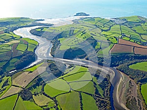 Aerial view of the River Avon in Devon