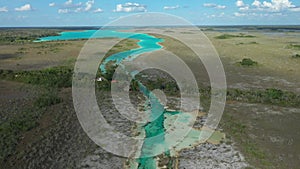 Aerial view of river in Bacalar, Mexico