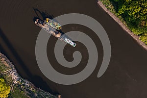 Aerial view of a river barge