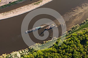 Aerial view of a river barge