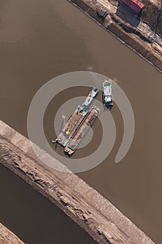 Aerial view of a river barge in Poland